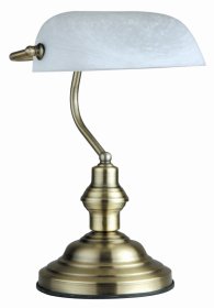 Stalinis šviestuvas GLOBO Antique, E27, 1 x 60W, 230V, su jungikliu, stovas žalvario sp., gaubtas baltos sp., 250 x 190 x 360 mm, 2492