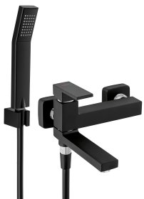 Vonios maišytuvas FERRO Staccato, su lankstomu snapu, dušo komplektu, juodas, BSD11RBL