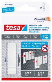 Klijuojami kabliukai TESA 77771 Powerstrips, 6 vnt. x 1 kg, nelygiems paviršiams, skirti iki 1 kg svorio kabinti, komplekte 6 dvipusio lipnumo juostelės