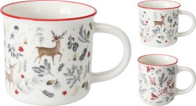 Puodelis, kalėdinio dizaino,  keraminis, baltos sp., 2 skirtingi dizainai, 400 ml