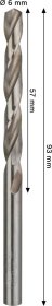 Grąžtas metalui BOSCH HSS-G, DIN 338, 6 × 57 × 93 mm