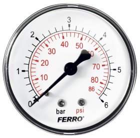 Ašinis manometras FERRO, 0-6 bar, 63 mm, 1/4", M6306A , M6306A