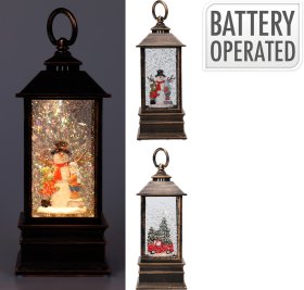 Kalėdinis LED žibintas, plastikinis, šiltos baltos sp., 2 skirtingi dizainai, 9 x 9 x 22,5 cm, 3 x AAA baterijos komplekte