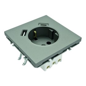 Kištukinis lizdas TOPE Bora, 1 vietos + USB-A + USB-C, įleidžiamas, pilkos sp., su įžeminimu, 500900059