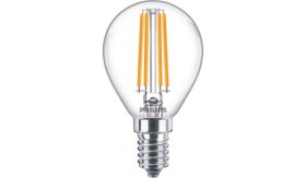 LED lempa PHILIPS, 6,5W (=60W), E14 P45 burbuliukas, 220-240V, 2700K, 806 lm, filamentinė, skaidri