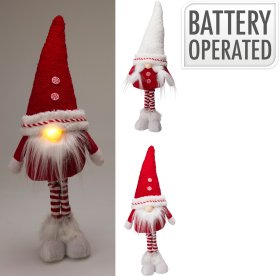 Kalėdinė LED dekoracija Gnomas, su raudona arba balta kepuraite, 17 x 10 x 48 cm, 2 x CR2032 baterijos komplekte