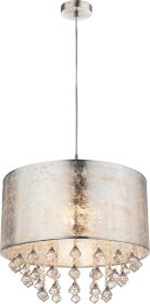 Pakabinamas šviestuvas GLOBO Amy, E27, 1 x 60W, 230V, matinis nikelis, sidabro sp. tekstilė, 400 x 1400 mm, 15188H3