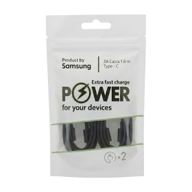 Įkrovimo laidas SAMSUNG, 3A, Type-C, laido ilgis 1,8 m, komplekte 2 vnt., juodos sp.