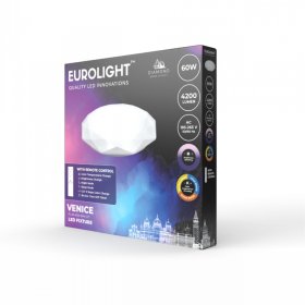 Lubinis LED šviestuvas EUROLIGHT Venice, 60 W, 185-265 V, 3900 lm, IP20, su pultu, dimeriuojamas, deimanto formos, 580 x 120 mm, PL-DS-48W-DIM-CCT