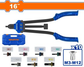 Kniediklis srieginėms kniedėms  WADFOW, 16", M3-M12, 70 vnt. kniedžių, WHR5B16