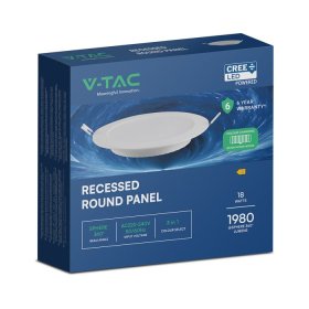 Montuojamas šviestuvas panelė V-TAC 61018RD, įleidžiama, LED, 18 W, 3000/4000/6000 K, 1980 lm, apvali, baltos sp., 220 mm skersmens