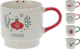 Puodelis, kalėdinio dizaino, keraminis, baltos sp., 4 skirtingi dizainai, 350 ml