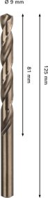 Grąžtas metalui BOSCH HSS-Co, DIN 338, 9 × 81 × 125 mm