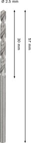 Grąžtas metalui BOSCH HSS-G, DIN 338, 2,5 × 30 × 57 mm