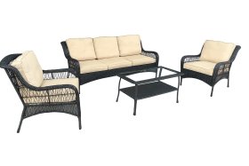 Sodo baldų komplektas NOVELLY HOME, trivietė sofa, 2 krėslai, stiklinis stalas, Florence YH-316