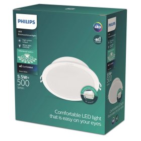 Montuojamas šviestuvas panelė PHILIPS Meson, įleidžiama, LED 5,5 W, 3000 K, 500 lm, apvali, baltos sp., 90 mm skersmens