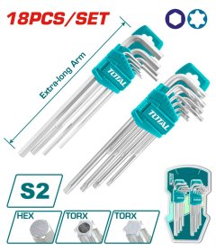 Šešiakampių ir TORX raktų rinkinys TOTAL, CR-V, 1.5-10 mm, T10-T50, 18 vnt, THT106KT0181