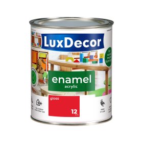 Universali akrilinė emalė LUXDECOR, 0,75 l, (12) raudonų karolių spalvos, blizgus, vandens pagrindu