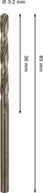 Grąžtas metalui BOSCH HSS-Co, DIN 338, 3,2 × 36 × 65 mm