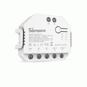 Išmanusis jungiklis SONOFF Dual R3 Lite, 100-240VAC, max 3300W, Wi-Fi, valdomas programėle, išorinis jungiklio valdymas tiek variklio, tiek jungiklio režimu.