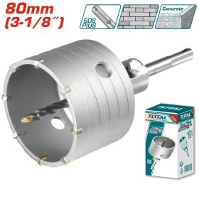 Mūro gręžimo karūna su kietmetaliu TOTAL, 80 mm, gylis 58 mm, SDS plus, adapt. 110 mm, grąžtas 8x110mm, TAC430801