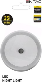 Sieninis šviestuvas ENTAC En-0386, naktinis, 0,5 W, 220-240 V, 6400 K, 25 lm, IP20, automatinis įsijungimas temstant, apvalus, baltos sp.