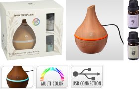 Oro drėkintuvas, 5W, aukštis 155 mm, pridėti 2 x 10ml aliejai, USB laidas, rudos sp.