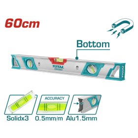 Gulsčiukas TOTAL, magnetinis, 3 akutės, aliumininis korpusas, storis 1,5 mm, 60 cm, TMT26086M