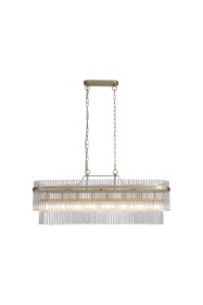 Pakabinamas šviestuvas SEARCHLIGHT Lara, E14, 8 x 60W, 230V, auksinis metalas su skaidriais stikliniais strypais, 980 x 220 x 400 mm, maksimalus aukštis 1500 mm, 11400-8GO