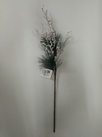 Kalėdinė dekoracija Šakelė, su baltos ir žalios spalvos lapeliais, 56 cm