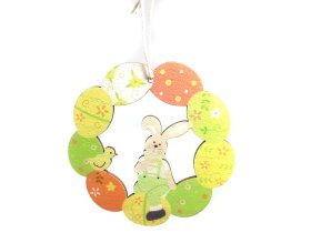 Velykų dekoracija Medinis Pakabutis Kiaušiniai Ir Kiškis, 2 vnt., skersmuo 8,5 cm, aukštis 8,5 cm