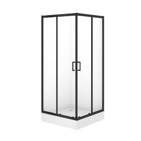 Dušo kabina CERSANIT BRASCO, 90 x 90 x 190 cm, kvadratinė, be padėklo, skaidrus 5 mm stiklas, juodas profilis, S168-008