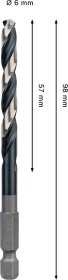 Grąžtas metalui BOSCH HSS, su šešiakampiu kotu, 6,0 mm, 6 × 57 × 98 mm
