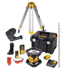 Rotacinis lazerinis nivelyras DEWALT DCK374D1R-QW, raudonas lazeris + priedai, komplekte 2,0 Ah akumuliatorius ir kroviklis