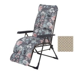 Kėdė su porankiais PATIO Malaga Plus H037-05PB, kojų atrama, sulankstoma, plienas, 52% poliesteris, 48% medvilnė, apkrova iki 110 kg, 153 x 48 x 6 cm