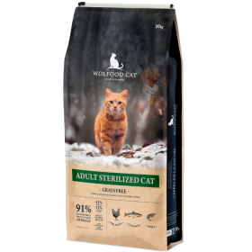 Sausas ėdalas katėms WOLFOOD, be grūdų, sterilizuotoms katėms nuo 10 mėnesių, su paukštiena, 10 kg