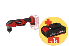Akumuliatorinis kampinis gręžtuvas EINHELL TE-AD 18 Li - Solo, 18 V, maks. sukimo momentas 45 Nm, be akumuliatorių ir kroviklio