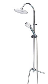 Dušo komplektas RIDDER Cannes, komplekte: 1,5 m žarna,  2 dušo galvutės (apvalios), reguliuojamas dušo stovas, blizgus chromas, 09162500