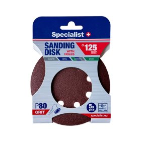 Šlifavimo diskas SPECIALIST+, su skylėmis, P80, 125 mm, 5 vnt.