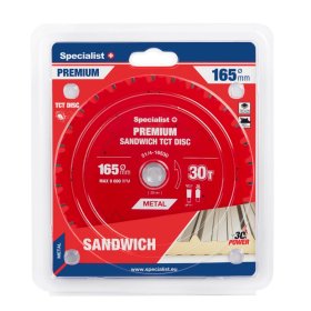Daugiasluoksnių plokščių pjovimo diskas SPECIALIST+ Sandwitch, akumuliatoriniams pjūklams, 165x20 mm, 30 dantų