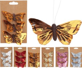 Kalėdinė dekoracija Drugelis, prisegama, 6 skirtingų sp., 9 x 4,5 x 1,5 cm, rinkinys (3 vnt.)
