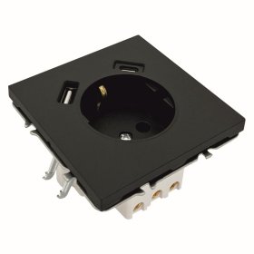 Kištukinis lizdas TOPE Bora, 1 vietos + USB-A + USB-C, įleidžiamas, juodo ssp., su įžeminimu, 500900037