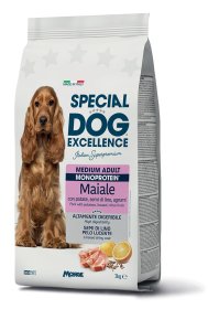 Sausas šunų ėdalas SPECIAL DOG EXCELLENCE, visavertis vieno baltymo pašaras visų veislių suaugusiems šunims su kiauliena, 3kg.
