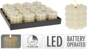 Žvakė su LED, kreminė sp., 7,5 x 7,5 cm