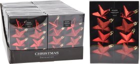 Eglutės žaisliukai Žvaigždės, 8 vnt., raudonos sp., blizgūs, matiniai ir žėrintys