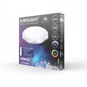Lubinis LED šviestuvas EUROLIGHT Venice, 36 W, 185-265 V, 2340 lm, IP20, su pultu, dimeriuojamas, deimanto formos, 380 x 100 mm, PL-DS-36W-DIM-CCT
