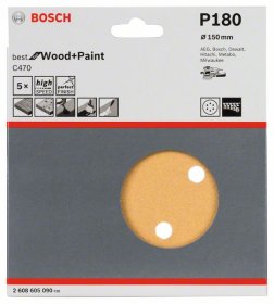 Šlifavimo lapeliai BOSCH C470, D=150 mm, K180, 5 vnt.