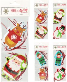 Kalėdiniai dovanų žymekliai, 16 vnt., 4 skirtingi dizainai, 6,5 x 9 cm