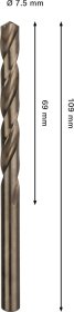Grąžtas metalui BOSCH HSS-Co, DIN 338, 7,5 × 69 × 109 mm