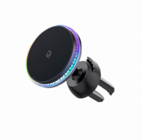 Belaidis automobilinis telefono įkroviklis su magnetiniu laikikliu ALBURNUS, 15W , 3A, juodos spalvos, tvirtinamas į ventiliacijos groteles - užspaudžiant laikiklio kojeles.